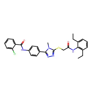 2-chloro-N-[4-[5-[2-(2,6-diethylanilino)-2-oxoethyl]sulfanyl-4-methyl-1,2,4-triazol-3-yl]phenyl]benzamide structure