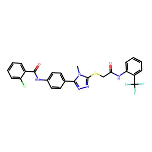 2-chloro-N-(4-{4-methyl-5-[(2-oxo-2-{[2-(trifluoromethyl)phenyl]amino}ethyl)sulfanyl]-4H-1,2,4-triazol-3-yl}phenyl)benzamide structure