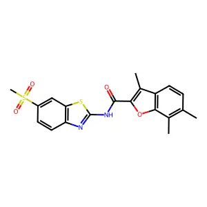 3,6,7-trimethyl-N-[6-(methylsulfonyl)-1,3-benzothiazol-2-yl]-1-benzofuran-2-carboxamide structure