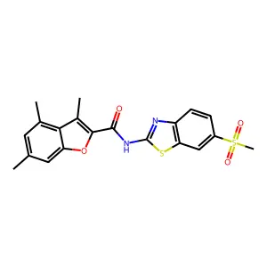 3,4,6-trimethyl-N-[6-(methylsulfonyl)-1,3-benzothiazol-2-yl]-1-benzofuran-2-carboxamide structure
