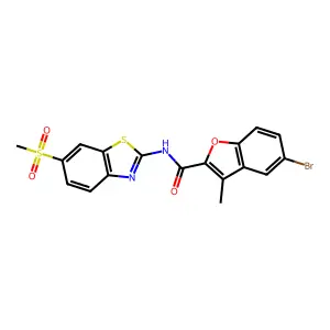 5-bromo-3-methyl-N-[6-(methylsulfonyl)-1,3-benzothiazol-2-yl]-1-benzofuran-2-carboxamide structure