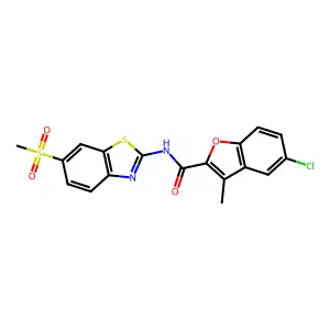 5-chloro-3-methyl-N-[6-(methylsulfonyl)-1,3-benzothiazol-2-yl]-1-benzofuran-2-carboxamide structure