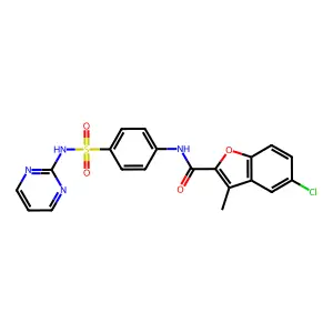 5-chloro-3-methyl-N-[4-(pyrimidin-2-ylsulfamoyl)phenyl]-1-benzofuran-2-carboxamide structure