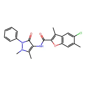 5-chloro-N-(1,5-dimethyl-3-oxo-2-phenyl-2,3-dihydro-1H-pyrazol-4-yl)-3,6-dimethyl-1-benzofuran-2-carboxamide structure