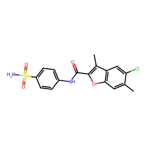 5-chloro-3,6-dimethyl-N-(4-sulfamoylphenyl)-1-benzofuran-2-carboxamide structure