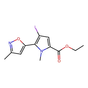 Ethyl 4-iodo-1-methyl-5-(3-methyl-5-isoxazolyl)-1H-pyrrole-2-carboxylate structure