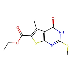 ethyl 5-methyl-2-methylsulfanyl-4-oxo-3H-thieno[2,3-d]pyrimidine-6-carboxylate structure