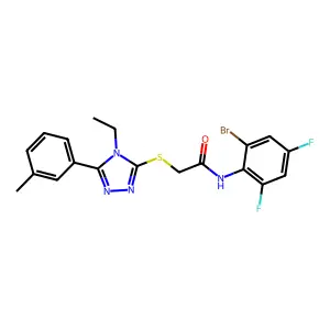 N-(2-bromo-4,6-difluorophenyl)-2-{[4-ethyl-5-(3-methylphenyl)-4H-1,2,4-triazol-3-yl]sulfanyl}acetamide structure