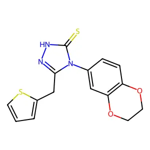 4-(2,3-dihydro-1,4-benzodioxin-6-yl)-3-(thiophen-2-ylmethyl)-1H-1,2,4-triazole-5-thione structure