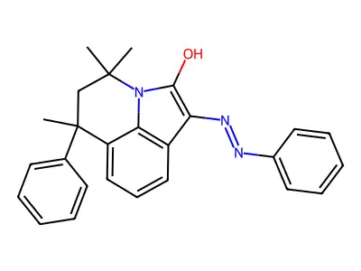 (1E)-4,4,6-trimethyl-6-phenyl-1-(2-phenylhydrazinylidene)-5,6-dihydro-4H-pyrrolo[3,2,1-ij]quinolin-2(1H)-one structure