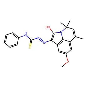 (2E)-2-(8-methoxy-4,4,6-trimethyl-2-oxo-4H-pyrrolo[3,2,1-ij]quinolin-1(2H)-ylidene)-N-phenylhydrazinecarbothioamide structure