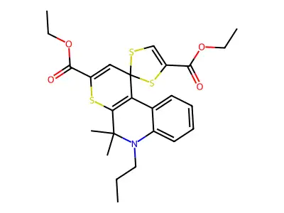 diethyl 5',5'-dimethyl-6'-propyl-5',6'-dihydrospiro[1,3-dithiole-2,1'-thiopyrano[2,3-c]quinoline]-3',4-dicarboxylate structure