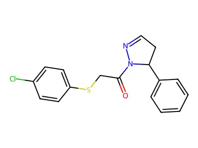 2-[(4-chlorophenyl)sulfanyl]-1-(5-phenyl-4,5-dihydro-1H-pyrazol-1-yl)ethanone structure