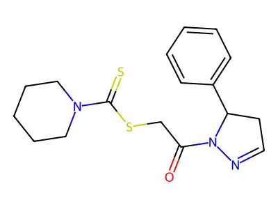 2-oxo-2-(5-phenyl-4,5-dihydro-1H-pyrazol-1-yl)ethyl piperidine-1-carbodithioate structure
