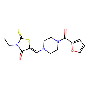 (5E)-3-ethyl-5-[[4-(furan-2-carbonyl)piperazin-1-yl]methylidene]-2-sulfanylidene-1,3-thiazolidin-4-one structure