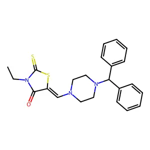 (5E)-5-{[4-(diphenylmethyl)piperazin-1-yl]methylidene}-3-ethyl-2-thioxo-1,3-thiazolidin-4-one structure
