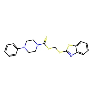 (1,3-Benzothiazol-2-ylsulfanyl)methyl 4-phenylpiperazine-1-carbodithioate structure