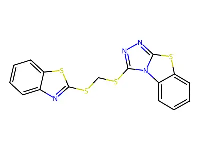 3-{[(1,3-benzothiazol-2-ylsulfanyl)methyl]sulfanyl}[1,2,4]triazolo[3,4-b][1,3]benzothiazole structure