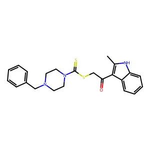 2-(2-methyl-1H-indol-3-yl)-2-oxoethyl 4-benzylpiperazine-1-carbodithioate structure