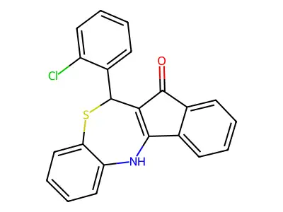 6-(2-chlorophenyl)-6,12-dihydro-5H-benzo[b]indeno[1,2-e][1,4]thiazepin-5-one structure
