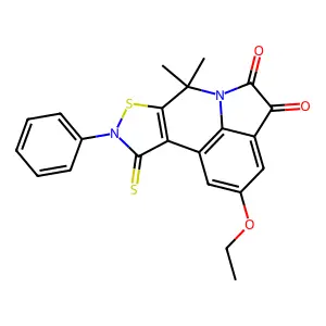 2-ethoxy-7,7-dimethyl-9-phenyl-10-thioxo-9,10-dihydro-7H-isothiazolo[5,4-c]pyrrolo[3,2,1-ij]quinoline-4,5-dione structure