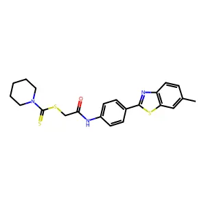 2-{[4-(6-methyl-1,3-benzothiazol-2-yl)phenyl]amino}-2-oxoethyl piperidine-1-carbodithioate structure