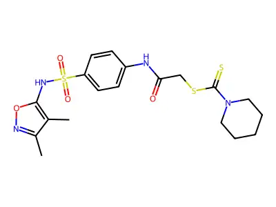 2-({4-[(3,4-dimethyl-1,2-oxazol-5-yl)sulfamoyl]phenyl}amino)-2-oxoethyl piperidine-1-carbodithioate structure