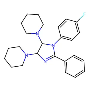 1-[(4R,5R)-1-(4-fluorophenyl)-2-phenyl-5-piperidin-1-yl-4,5-dihydroimidazol-4-yl]piperidine structure