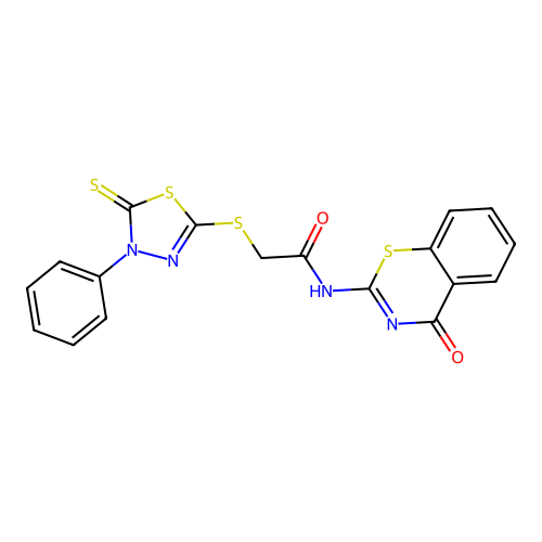 N-(4-oxo-4H-1,3-benzothiazin-2-yl)-2-[(4-phenyl-5-thioxo-4,5-dihydro-1,3,4-thiadiazol-2-yl)sulfanyl]acetamide structure
