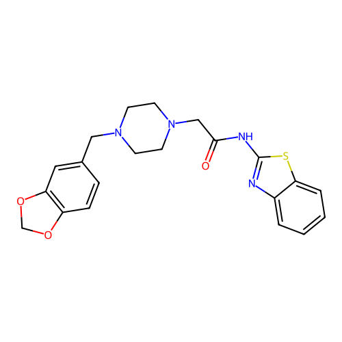 2-[4-(1,3-benzodioxol-5-ylmethyl)piperazin-1-yl]-N-(1,3-benzothiazol-2-yl)acetamide structure