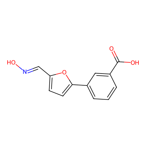 (E)-3-(5-((hydroxyimino)methyl)furan-2-yl)benzoic acid structure
