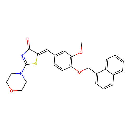 (Z)-5-(3-methoxy-4-(naphthalen-1-ylmethoxy)benzylidene)-2-morpholinothiazol-4(5H)-one structure