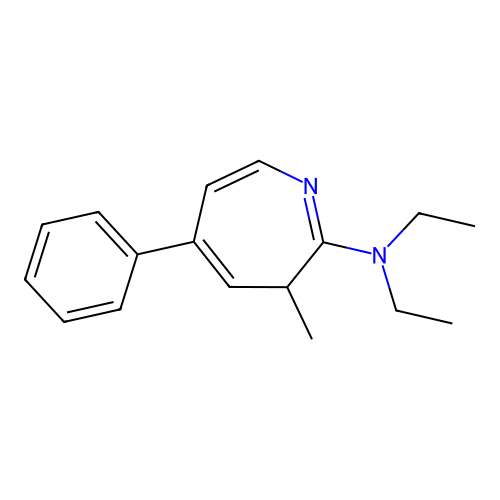 N,N-diethyl-N-(3-methyl-5-phenyl-3H-azepin-2-yl)amine structure