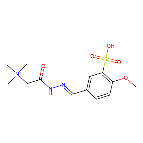 [2-[(2E)-2-[(4-methoxy-3-sulfophenyl)methylidene]hydrazinyl]-2-oxoethyl]-trimethylazanium structure
