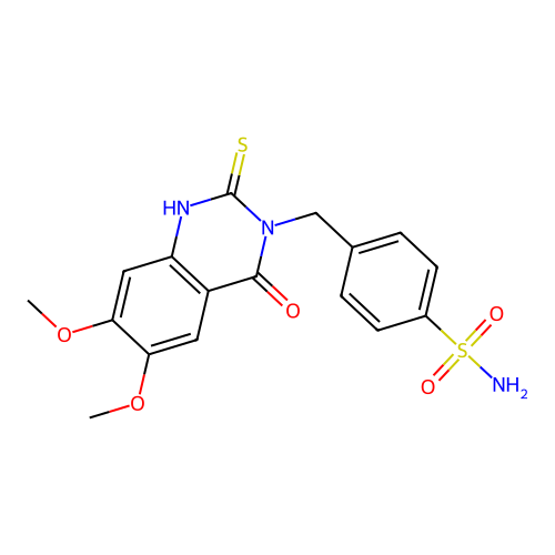 4-[(6,7-dimethoxy-4-oxo-2-thioxo-1,4-dihydroquinazolin-3(2H)-yl)methyl]benzenesulfonamide structure