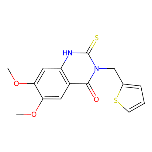 6,7-dimethoxy-3-(2-thienylmethyl)-2-thioxo-2,3-dihydro-4(1H)-quinazolinone structure