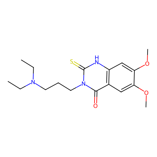 3-[3-(diethylamino)propyl]-6,7-dimethoxy-2-thioxo-2,3-dihydroquinazolin-4(1H)-one structure