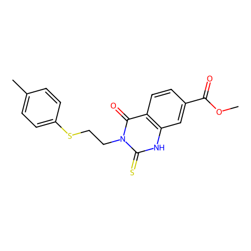 methyl 3-{2-[(4-methylphenyl)sulfanyl]ethyl}-4-oxo-2-thioxo-1,2,3,4-tetrahydroquinazoline-7-carboxylate structure