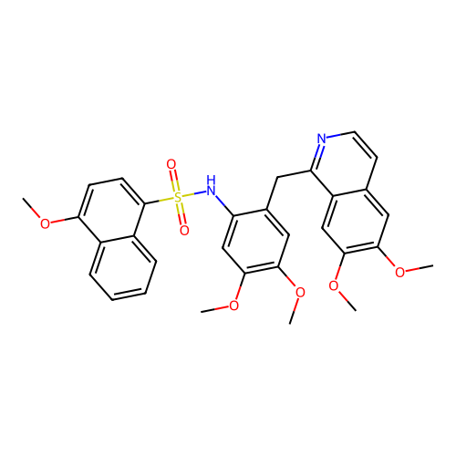 N-(2-((6,7-dimethoxyisoquinolin-1-yl)methyl)-4,5-dimethoxyphenyl)-4-methoxynaphthalene-1-sulfonamide structure