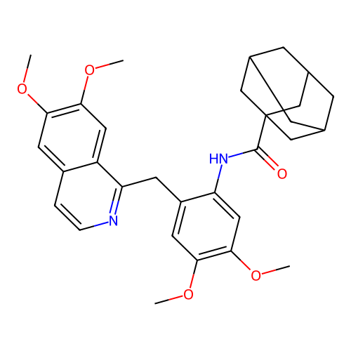 N-[2-[(6,7-dimethoxyisoquinolin-1-yl)methyl]-4,5-dimethoxy-phenyl]adamantane-1-carboxamide structure