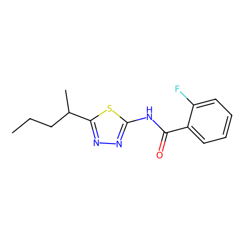 2-fluoro-N-[5-(pentan-2-yl)-1,3,4-thiadiazol-2-yl]benzamide structure