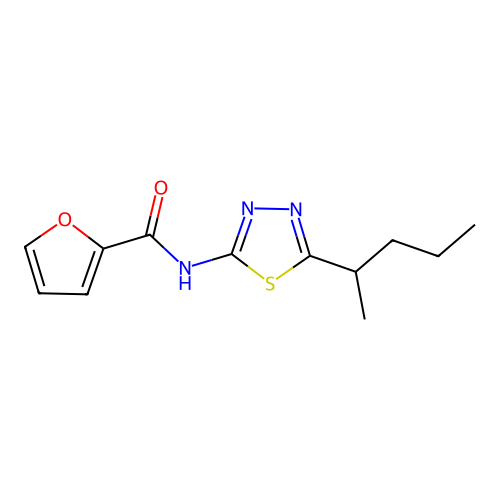 N-[5-(pentan-2-yl)-1,3,4-thiadiazol-2-yl]furan-2-carboxamide structure
