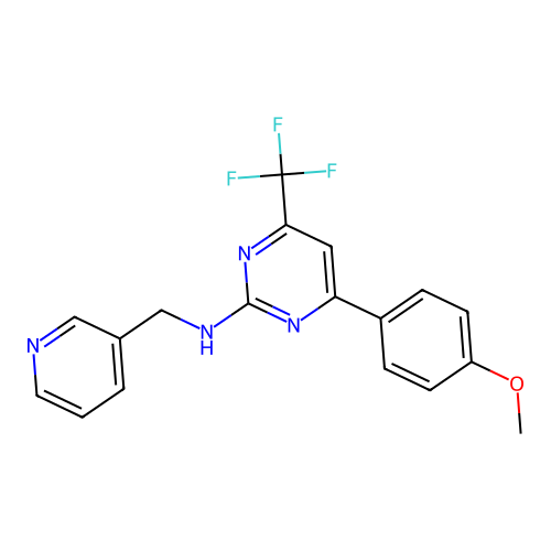 4-(4-methoxyphenyl)-N-(pyridin-3-ylmethyl)-6-(trifluoromethyl)pyrimidin-2-amine structure