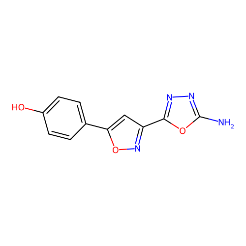 4-[3-(5-Amino-1,3,4-oxadiazol-2-yl)-5-isoxazolyl]phenol structure