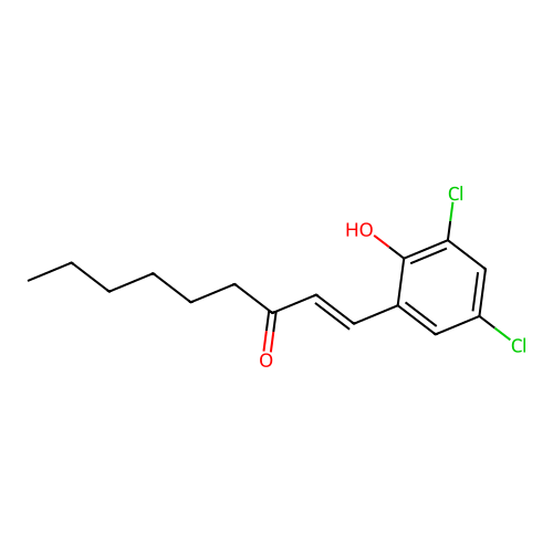 (E)-1-(3,5-dichloro-2-hydroxyphenyl)non-1-en-3-one structure