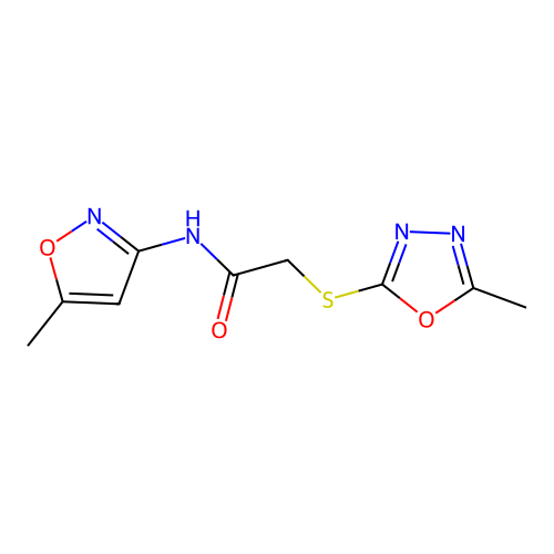 2-[(5-methyl-1,3,4-oxadiazol-2-yl)sulfanyl]-N-(5-methyl-1,2-oxazol-3-yl)acetamide structure