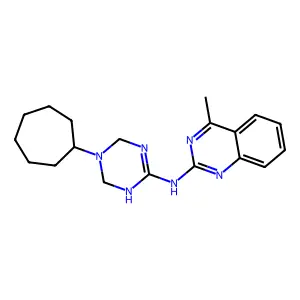 N-(5-cycloheptyl-1,4,5,6-tetrahydro-1,3,5-triazin-2-yl)-4-methylquinazolin-2-amine structure