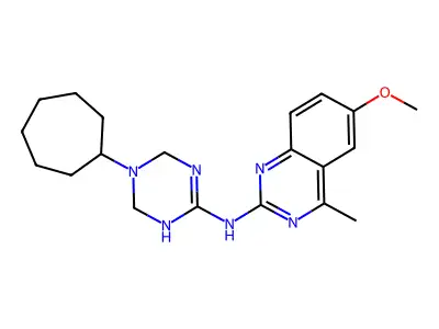 N-(5-cycloheptyl-1,4,5,6-tetrahydro-1,3,5-triazin-2-yl)-6-methoxy-4-methylquinazolin-2-amine structure