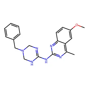N-(5-benzyl-1,4,5,6-tetrahydro-1,3,5-triazin-2-yl)-6-methoxy-4-methylquinazolin-2-amine structure