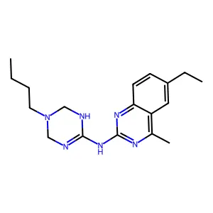 N-(5-butyl-1,4,5,6-tetrahydro-1,3,5-triazin-2-yl)-6-ethyl-4-methylquinazolin-2-amine structure